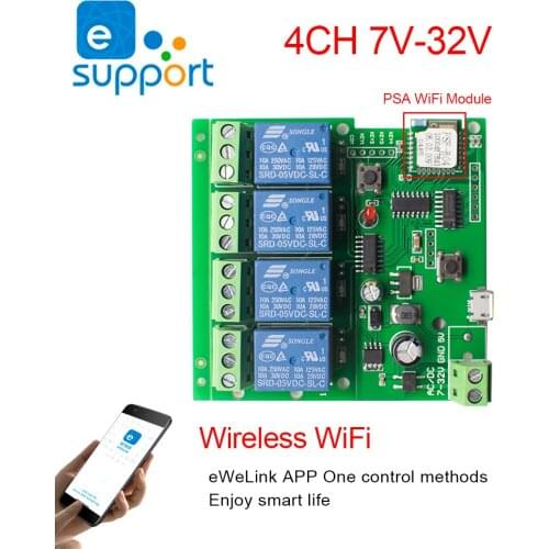4CH eWelink Zigbee Smart Light Switch Module DC 5/12/32V RF433 Receive 10A Relays Work with Alexa Google Assistant Smart Life