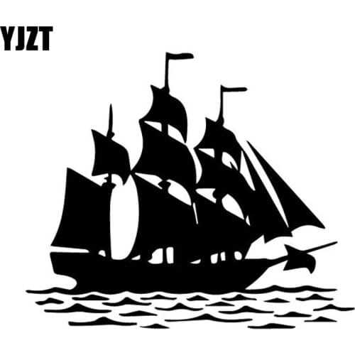 YJZT 17.7CM*14.9CM Ship Sailing Ocean Sea Water Ripple Vinly Decal Decor Art Car Sticker Black/Silver C27-0408