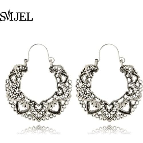SMJEL Hippie Boho Jewelry Cool Gothic Flower Earrings Hoop for Women Party Vintage Jewelry pendientes boucle d'oreille