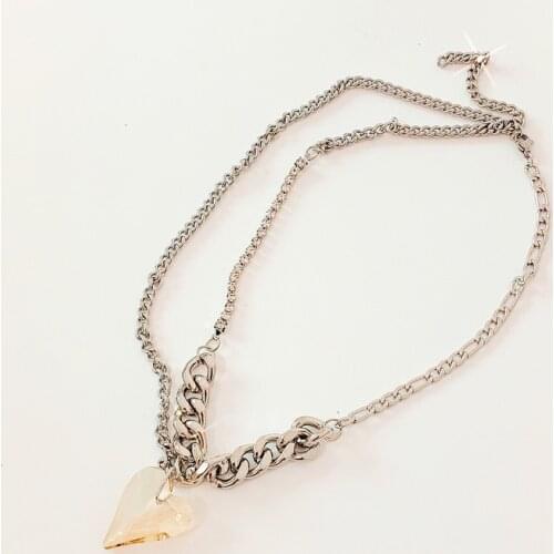 Origin Summer HipHop Double Layer Resin Love Heart Pendant Necklace for Women Girl Asymmetry Chunky Chain Metal Necklace Jewelry