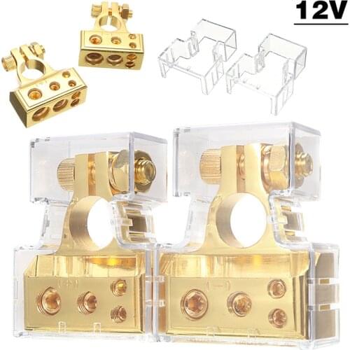 2pcs 12V Gold Color Automotive Car Battery Terminals Wire Cable Clamp Terminal Connectors Alloy With Clear Cover DIY Accessories