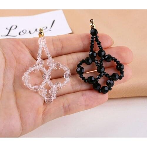 2pcs New Transparent crystal beads faceted woven Statement Earrings For Women hollow geometric flower pendants DIY jewelry