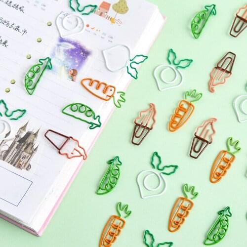 4PCS/lot Creative Kawaii Cute Vegetables Carrot Bean-shaped Metal Paper Clip Bookmark Stationery School Office Supplies