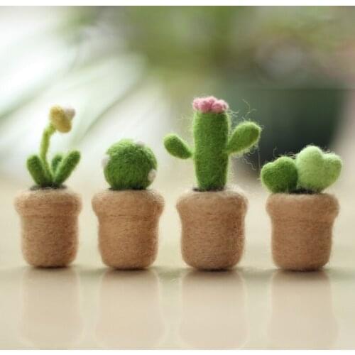 4 Pack Succulent Needle Felting Kits Handmade Wool Felt Needlework Felt DIY Set Creativity Kit English Manual (A)