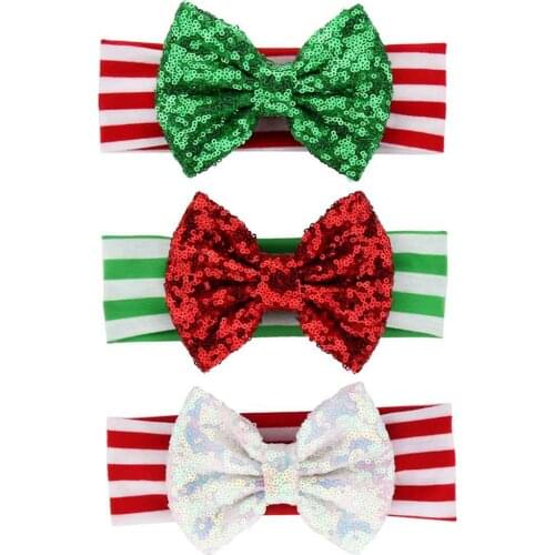 5''Christmas Headband For Girls, Large Turban Glitter Hair Bow Striped Elastic Hair Band Girls Hair Accessories
