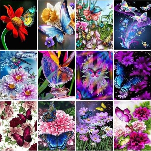 Flower Butterfly DIY 5D Diamond Painting Cross Stitch Landscape Diamond Art Embroidery Full Round Drill Rhinestones Home Decor