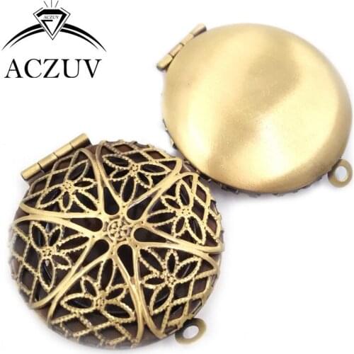 Antique Bronze 100pcs Can Open Closed Metal 27mm Round Phase Box Pendant Accssories Jewelry Necklace Charms Findings PBPC004