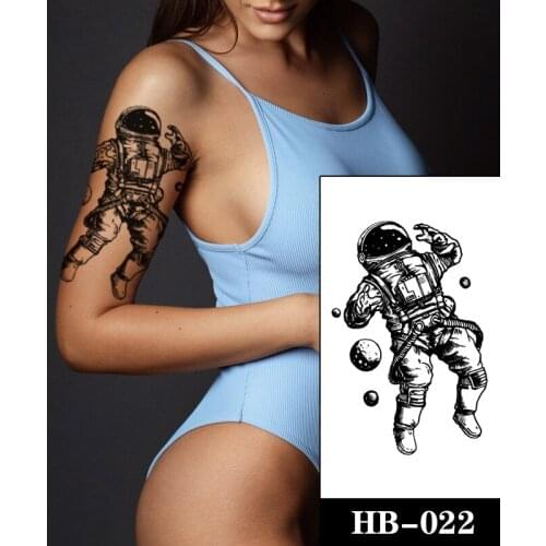 Astronaut In Space Temporar Tattoo Sticker Black Planet Waterproof Body Art Water Transfer Fake Tatoo Flash Tatto for Men Women