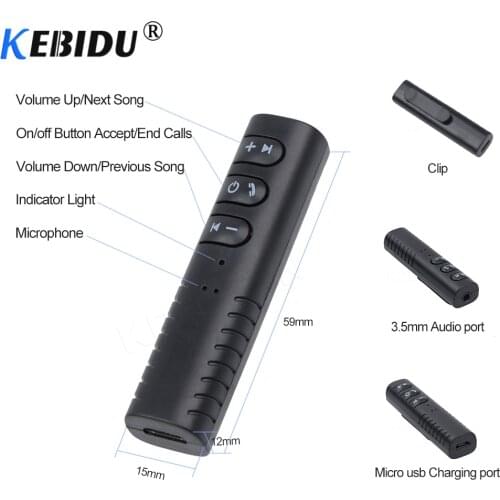Kebidu 3.5mm jack Bluetooth Receiver Headphone Car Kit Hands free Music Audio Adapter Auto AUX with clip for Speaker Car Stereo