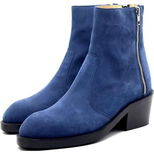 New winter pointed toe men ankle boots men shoes nubuck leather fashion genuine leather three zipper mens boots