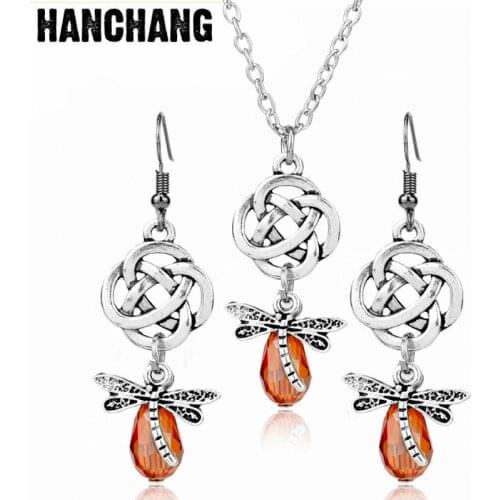 1 set Fashion Jewelry Outlander Dragonfly Crystal Hollow-out Knot Pendant Necklace For Men Women Girl Gift
