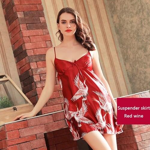 New Style Crane Womens Robes Pajamas Summer Silk Bathrobe Night Gown Female Red Wedding Bridesmaid Dressing Kimono Home Pijamas