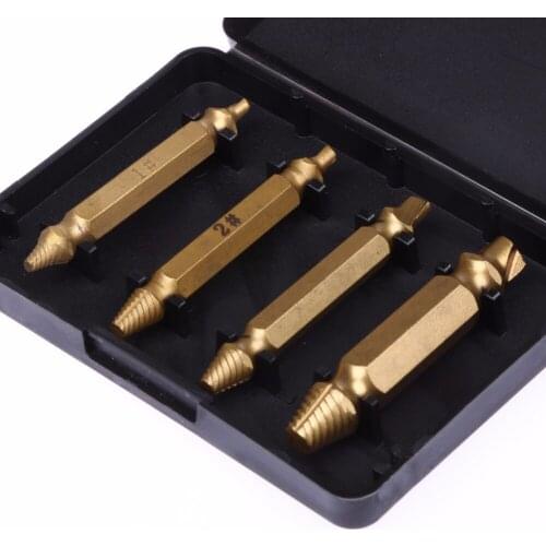 HOEN 4Pcs/Set Damaged Screw Extractor Drill Bits Double Side Remover Screw Extractor Drill Bit Guide Set Broken Power Tools