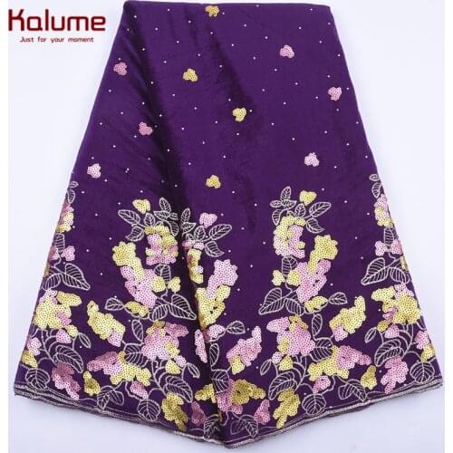 Kalume Hot Style African Velevt Lace Fabric Purple Sequins Nigerian Vetvet Lace Fabric High Quality Velvet Laces For Party 2084
