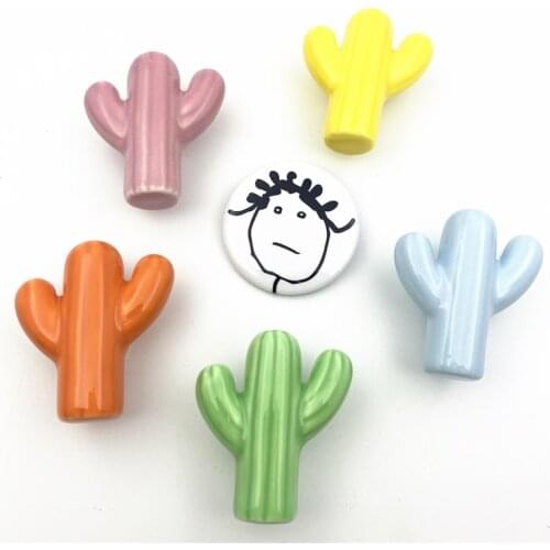 LCH Instagram Style Ceramic Green Pink Cactus Knob Children Room Hardware Museum Cabinet Knobs Drawer Knobs for Kids/Children