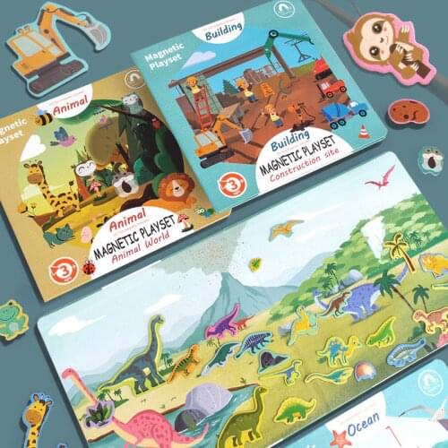 Magnetic Scene Cognitive Storytelling Puzzle Cartoon Animal Dinosaur Engineering Ocean Jigsaw Early Educational Toy for Children