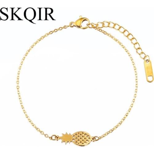 Cute Hollow Pineapple Bracelet Charms Plant Fruit Bangle Gold Color Stainless Steel Pulseira 2019 Girl Women Jewelry Gift