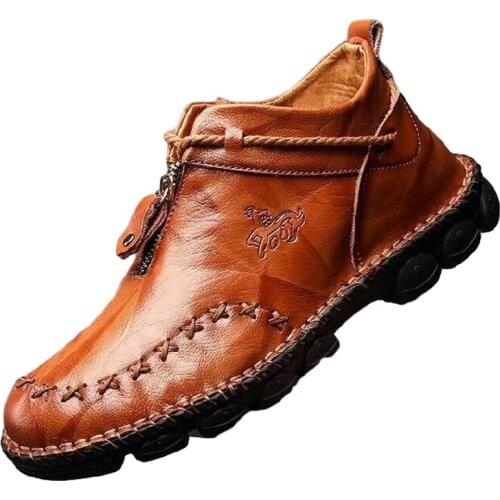 Genuine leather Men Boots Man Casual Ankle Boot Comfortable Mens Boots Mens Handmade Leather High-Top Casual Boots