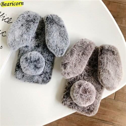 Soft Plush Case For Huawei P40 P30 P20 P10 P9 P8 Lite E 2017 P Smart Z S Pro Plus 2019 2020 2021 Furry 3D Rabbit Bunny Fur Cover