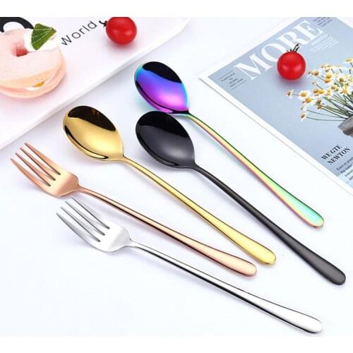 Salad Spoon Fork Stainless Steel Cutlery Tableware Set Serving Fork Spoon Set Porridge Gold Silver Colorful Tableware