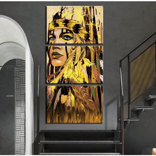 Canvas Wall Art Painting Abstract Indian Colorful Feather Art Print Poster Wall Decoration Home Decor 3 Panel Picture