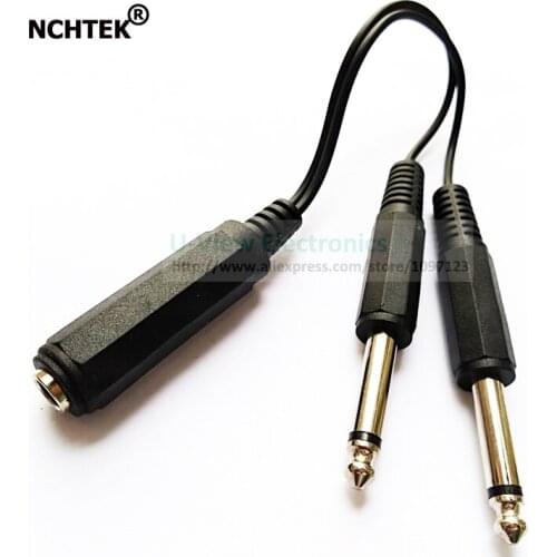 NCHTEK Dual 6.35MM Mono Male Plug to 6.35MM Female Socket Audio Connector Cable About 20CM/Free shipping/10PCS