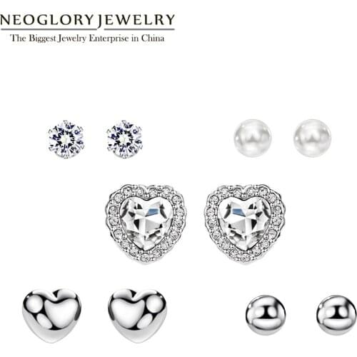 Neoglory Silver Plated Fashion Heart Five Pairs Qute Stud Earrings Set Jewelry For Women Girls Hot Gifts 2020 New FA V1