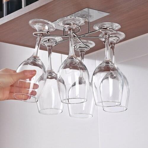 Stainless steel hanging cup holder wine glass rack hanging stemware rack wine cooler home free nail red wine glass hanger