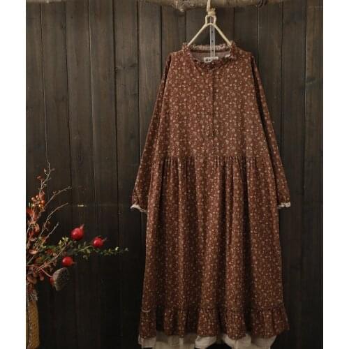 2020 Early Autumn New Artistic Retro Fresh Sweet Fashion All-match Floral Lace Collar Long-Sleeved Dress 7376