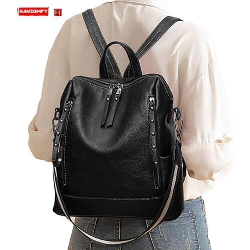 2020 New Women Backpack Soft PU Leather Anti-theft Backpack Lychee Pattern School Bag Large Capacity Travel Backpacks Ladies