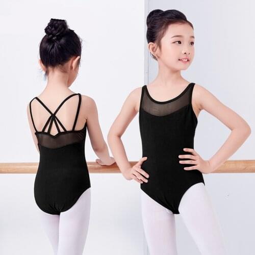 New Children Summer Sleeveless Gymnastics Ballet Dance Leotards Girls Kids Mesh Splice Pink Black Ballet Dancewear