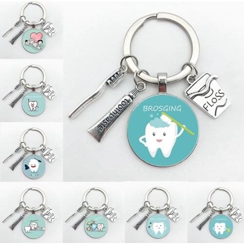 New Fashion Personalized Dentist Dental Glass Keychain Dental Assistant Gift Dental Care Jewelry Keychain Crafts