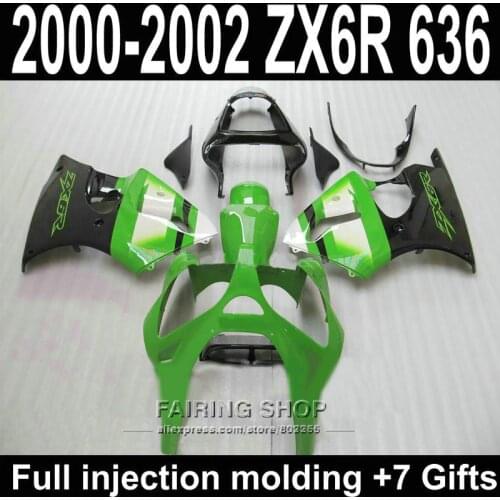 Fairings in green For Kawasaki zx6r 2000 2002 2001 00 01 02 100%fitment Customize Fashion sticker Fairing Kit S160