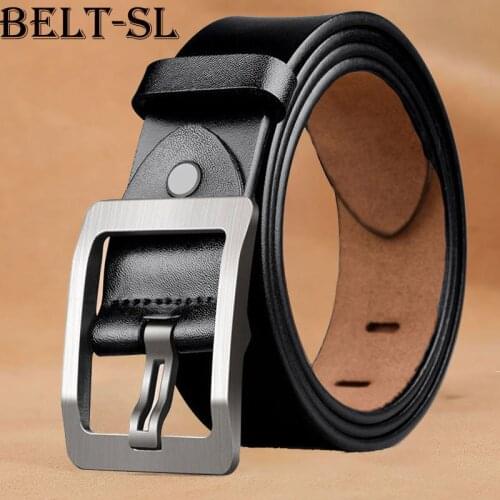 Genuine Leather For Men High Quality Black Buckle Jeans Belt Cowskin Casual Belts Business Belt Cowboy Waistband