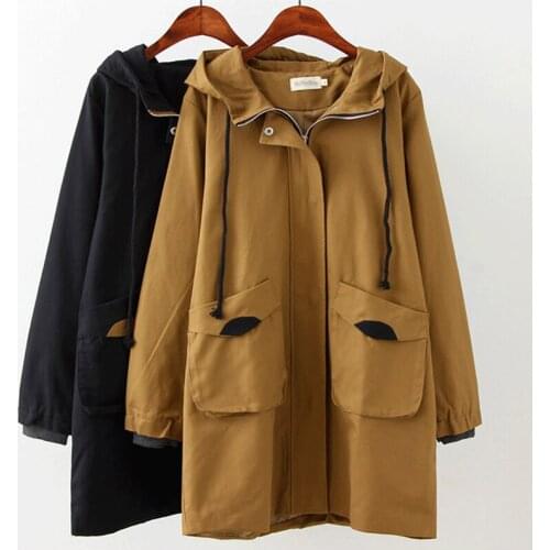 Autumn Winter Plus size 4XL Female Windbreaker Coat Cotton Loose Long Trench Coats Womens Korean Casual Hooded Overcoats J394