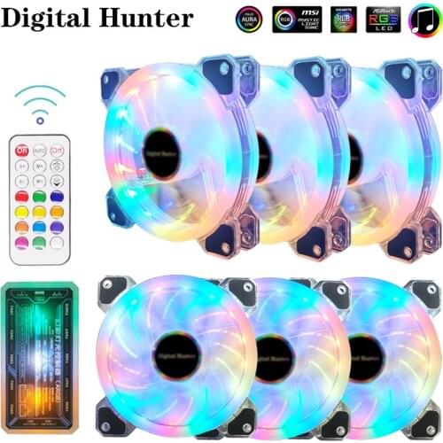 PC Case Cooler Fan 120mm RGB Mute Adjustable LED 12V With RF Remote Controller Cooler Fan ARGB Computer Cooling Fan