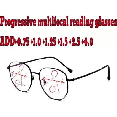 Progressive Multifocal Anti Blue Light Reading Glasses Metal Frame Men Women High Quality +1.0 +1.5 +1.75 +2.0 +2.5 +3 +3.5 +4