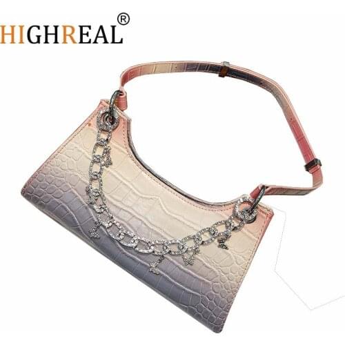 Luxury Design Spring and Summer New Gradient Color Frog Bag Underarm Bag Handbag Net Red the Same Candy Color Diamond Chain