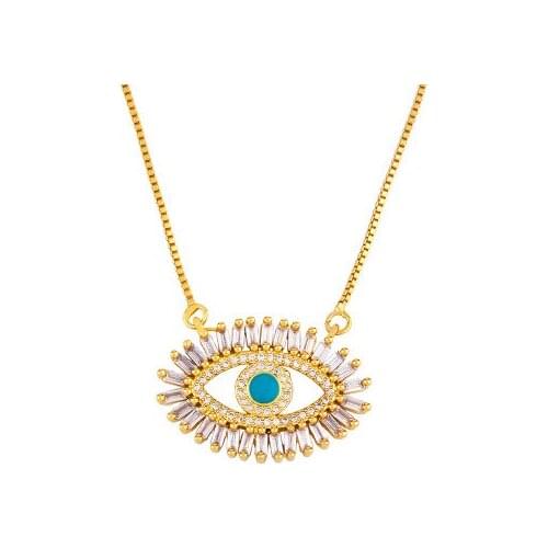 Evil Eye Necklace Trendy Jewelry Gold Cubic Zirconia Crystal Stone Fashion Classic Eye Pendant Necklace
