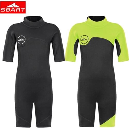 SBART Child Diving Wetsuit 2mm Short Sleeve Neoprene Nylon Diving suit for Boy One piece Keep Warm Sunscreen Swimming Swimsuit