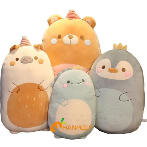 Cute Elastic Animal Toy Plush Stuffed Bear Penguin Dino Pig Huggable Plushie Pillow Friend with Zipper 45/60/80cm