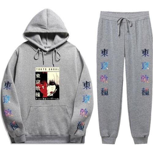 Japanese anime Tokyo Ghoul Harajuku Winter Tracksuit 2 Piece Set Print Hoodies pants Sportwear men Sports Suit Hooded Sweatshirt