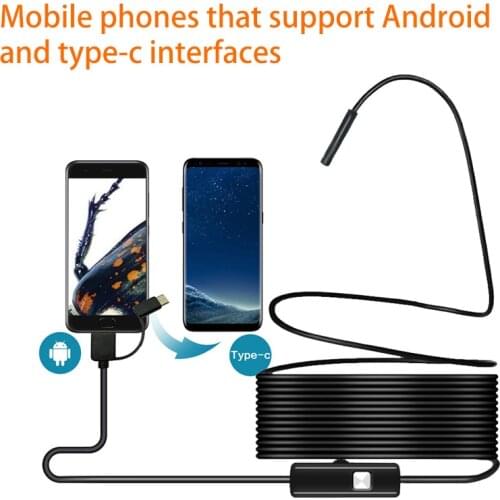 USB Endoscope Inspection Camera 7mm Android Borescope Inspection 1M 2M 5M Camera Waterproof 6 Adjustable LED For Type C USB PC