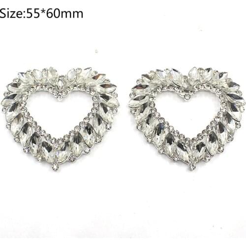 All rhinestones 1Pc 55*60mm Silver Heart-shaped Decorative DIY Crafts Wedding Invitations Decoration Rhinestone Buttons