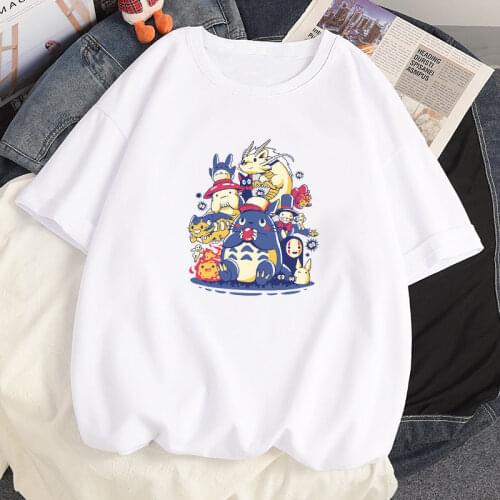 100% Cotton Summer Women T Shirt Kawaii Anime Hayao Miyazaki Totoro Harajuku Casual TShirt Short Sleeved Oversized T-shirt Tops