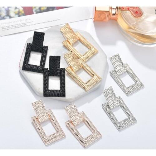 MESTILO 2019 New Design Women Statement Jewelry 4 Color Geometry Rectangle Hemp Drop Earrings For Women Girls Party Accessories