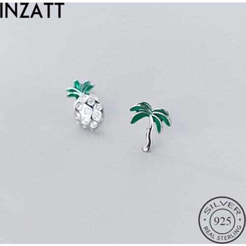 INZATT Real 925 Sterling Silver Enamel Pineapple Stud Earrings For Fashion Women Cute Fine Jewelry Minimalist Accessories Gift