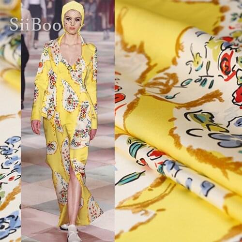 Siiboo top grade silk satin twill fabric 138cm wide width Fabrique de soie for women summer holiday dress designer print sp6498