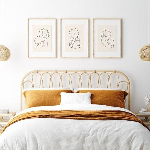 Woman Body One Line Drawing Canvas Painting Abstract Female Figure Art Prints Nordic Minimalist Poster Bedroom Beige Wall Art