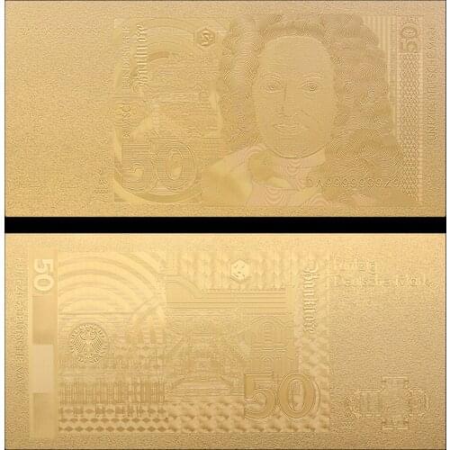 VNFURU Deutsche Mark Gold Banknotes 24K Gold Banknote Creative 50 Currency BillNote Art Low Price Gold Foil Banknote For Souveni